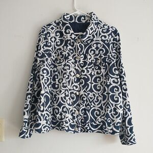 Carole Little Truck Jacket Blazer Womens 1X Blue Porcelain 100%Linen Lightweight